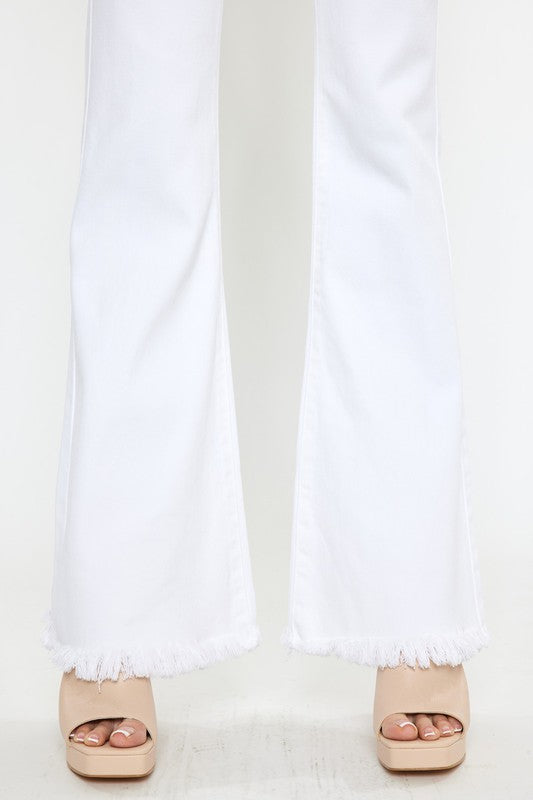 HIGH RISE WHITE FLARE JEANS-KC7410WT