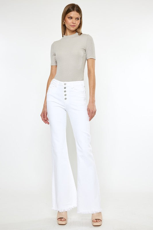 HIGH RISE WHITE FLARE JEANS-KC7410WT