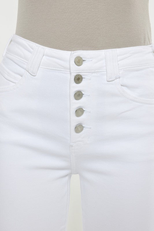 HIGH RISE WHITE FLARE JEANS-KC7410WT